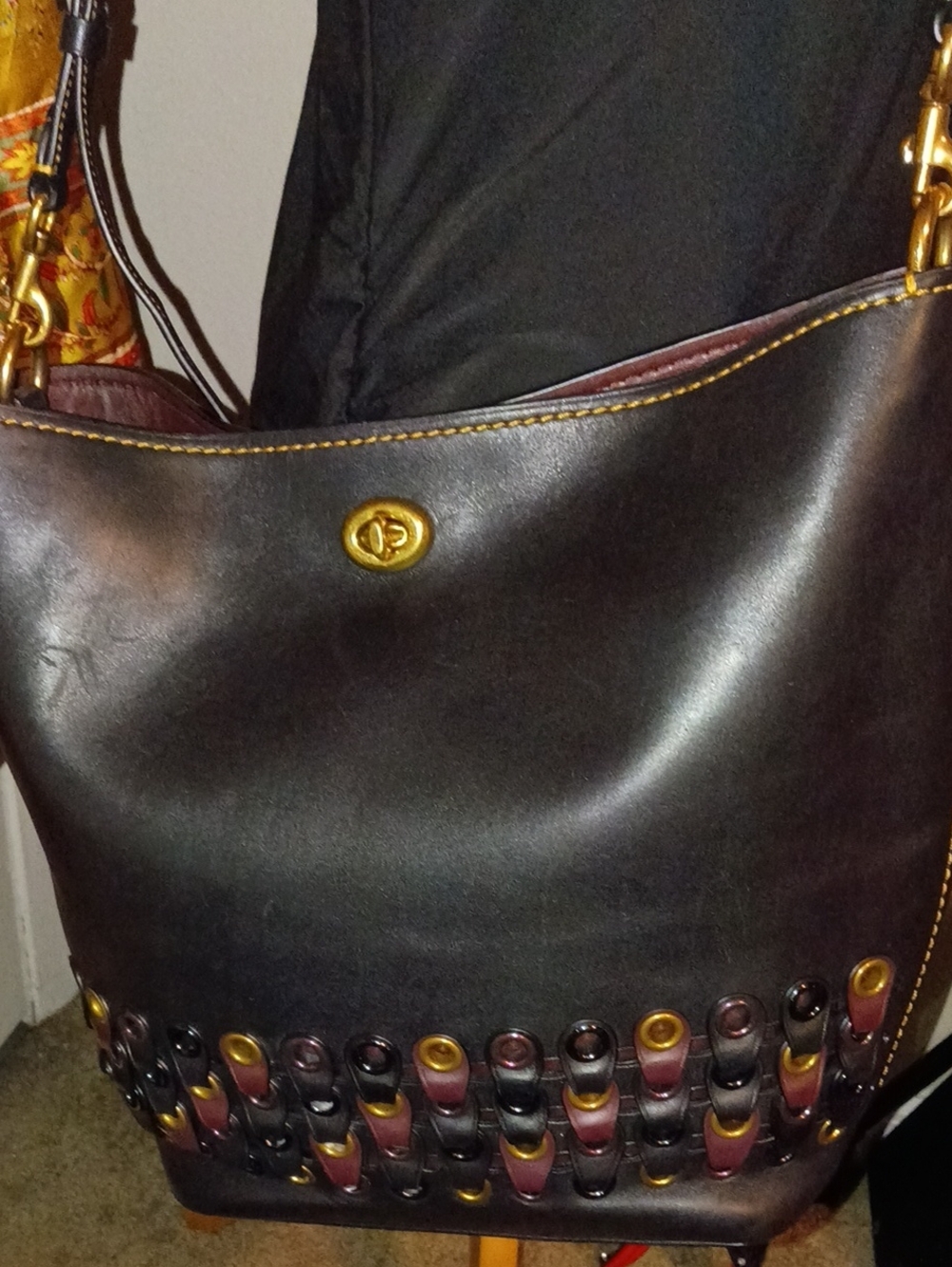 Coach Leather Tote Bag with Studded Accent - Black